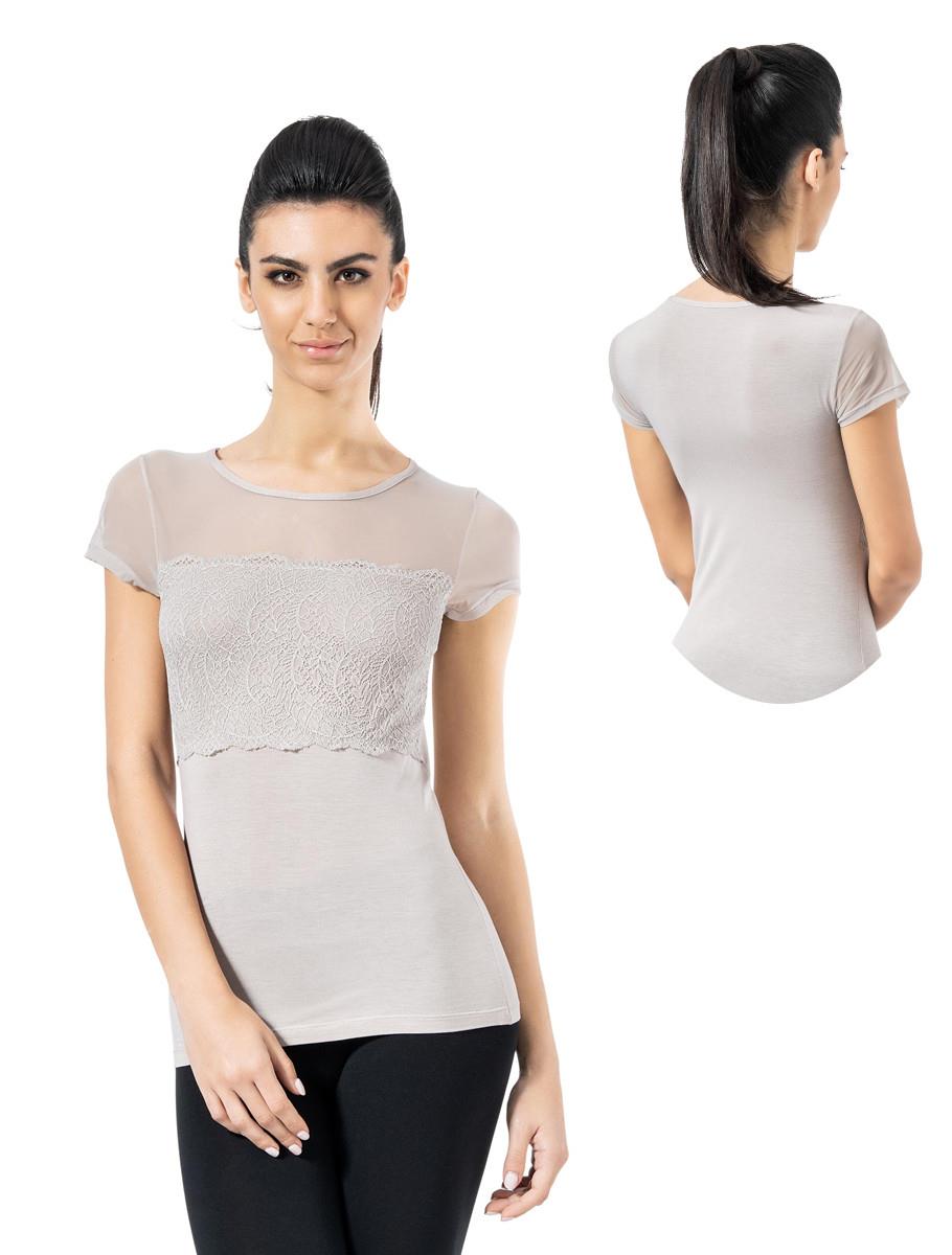 Tricou - tulle inserts blouse beige